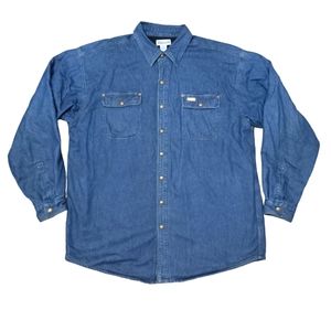 Vintage Carhartt Men's Jacket SizeXL Tall Blue Denim Jacket Fleece Snap Buttons